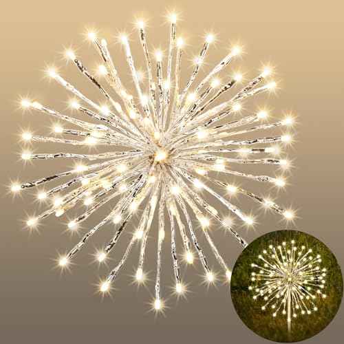 WILLBOND 3 Pcs Christmas Tree Star Topper Christmas Starburst Light Set, Hanging Ground Dual-use Firework Lights with 80 Leds Waterproof Dandelion Light Ball with Plug Hook for Xmas Holiday Yard Decor