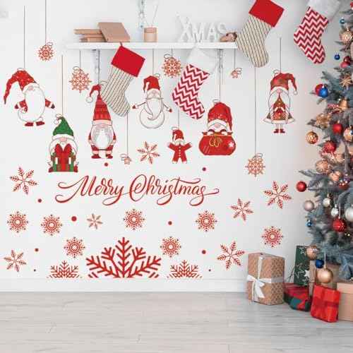 61.02 x 48.42 Inch Wall Decals: Merry Christmas Gnome Wall Stickers - Removable, Perfect for Xmas Holiday Party Supplies & Home Wall Decor