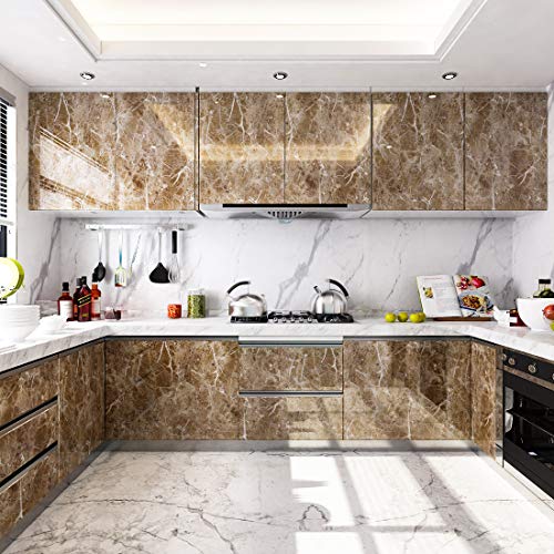 LaCheery 15.8x80 inch Brown Marble Contact Paper Marble Wallpaper Peel and Stick Countertops for Kitchen Bathroom Cabinets Cupboard Shelf Drawer Liner Furniture Waterproof Self Adhesive Vinyl Film