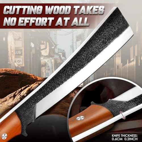 Freelander Japanese Style High Carbon Steel Machete with Red Sandalwood Ergonomic Full Tang Handle and Wood-Leather Sheath ? Heavy-Duty Outdoor Tool for Camping, Hiking, Yard Work, and Survival