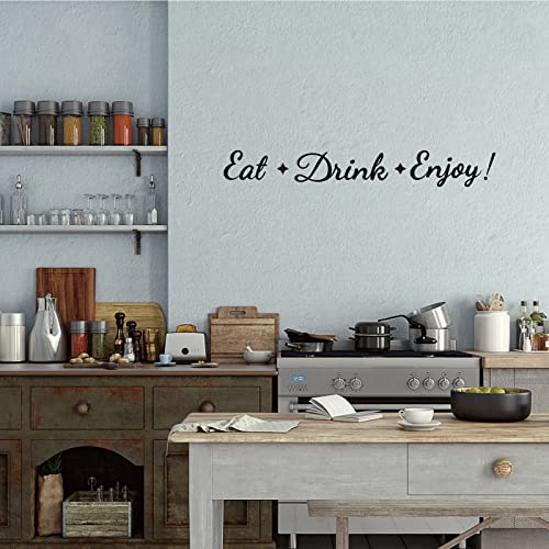 SUPERDANT Eat Drink Enjoy Quotes Wall Stickers Vinyl Wall Decor Stickers DIY Saying Wallpaper Art Decal Sticker Home Decoration for Living Room Bedroom Black Kitchen Dining Room Decor 26.7x5in