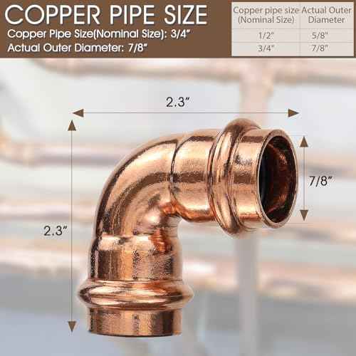 12PK Copper Press Fittings 3/4 inch 90-Degree Elbow Copper Coupling Zero Lead PxP 3/4 inch x 3/4 inch,90 degree Elbow for Plumbing,OD 7/8",Use with Hydraulic Press Fitting Tool