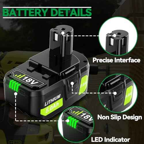 Upgraded 8.0Ah Replacement for Ryobi 18V Battery Compatible with Ryobi ONE+ 18V Battery PBP005 P102 P103 P104 P105 P107 P108 P109 P122 Cordless Power Tools with LED Indicator, 2 Pack