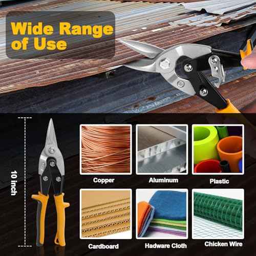 10 Inch Aviation Tin Snips, Heavy Duty Metal Cutter Shears for Cutting Sheet Metal, Straight Cut, Chrome Vanadium Steel