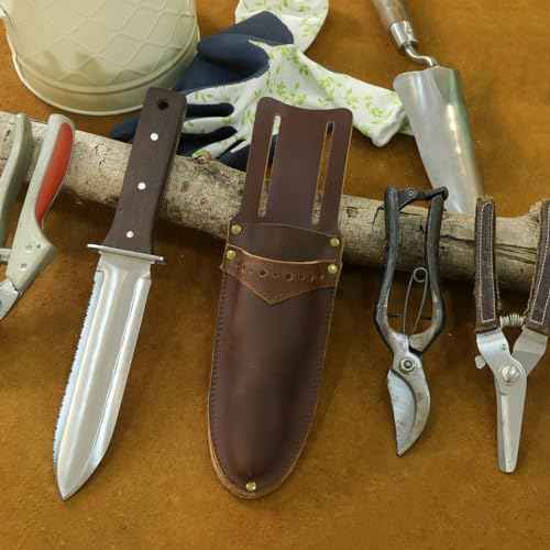 Tourbon Leather Garden Pruning Shears Folding Saw Double Holster Gardening Soil Knife Sheath Pouch Multipurpose Tool Holder for Belt, Brown