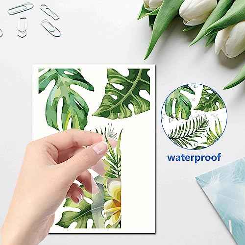 CRASPIRE 8 Sheets Green Leaf Window Stickers Tropical Leaves PVC Waterproof Self Adhesive Summer Wall Decals Natural Palm Plant Rectangle Removable for Stairway Home Decoration TV Wall Art