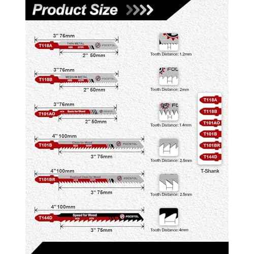 50PCS T-Shank Jigsaw Blades Set - FOCSTOL HSS/HCS Jig Saw Blades for Cutting Metal, Wood and Plastic (T118A,T118B,T101AO,T101B,T101BR,T144D)