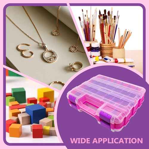 Pink Tools Box, 50-Compartment Double Side Small Parts Storage Box with Removable Plastic Dividers for Hardware, Beads, Hair Accessories and More