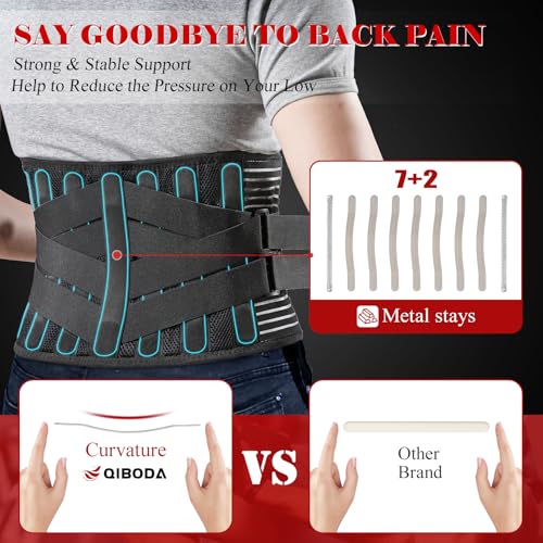 Back Brace for Men Women with 7 Bionic Metal Stays, Strong Lumbar Support Brace for Lower Back Pain Relief, Herniated Disc, Sciatica, Work Back Support Belt for Heavy Lifting Large (39"-45")