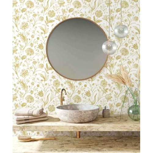 Floral Peel and Stick Wallpaper White and Gold Contact Paper 16.9inch x 118.1inch Boho Wall Paper Peel and Stick Flower Self Adhesive Wallpaper Removable Gold Floral Furniture Decorative Vinyl