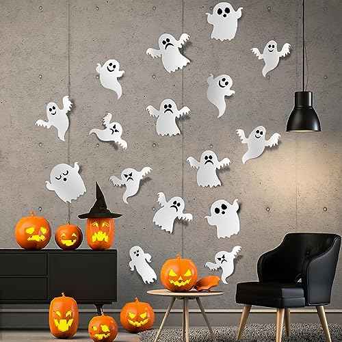21 Piece Cute Ghost Wall Stickers - Reusable 3D White Small Ghost Wall Decals - Supplies for Halloween Party & Home Decor