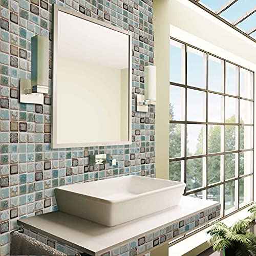 Abyssaly Mosaic Adhesive Thick Self-Adhesive Removable Peel and Stick Teal Green Countertop Wallpaper Mosaic Paper 15.7" x 78.7