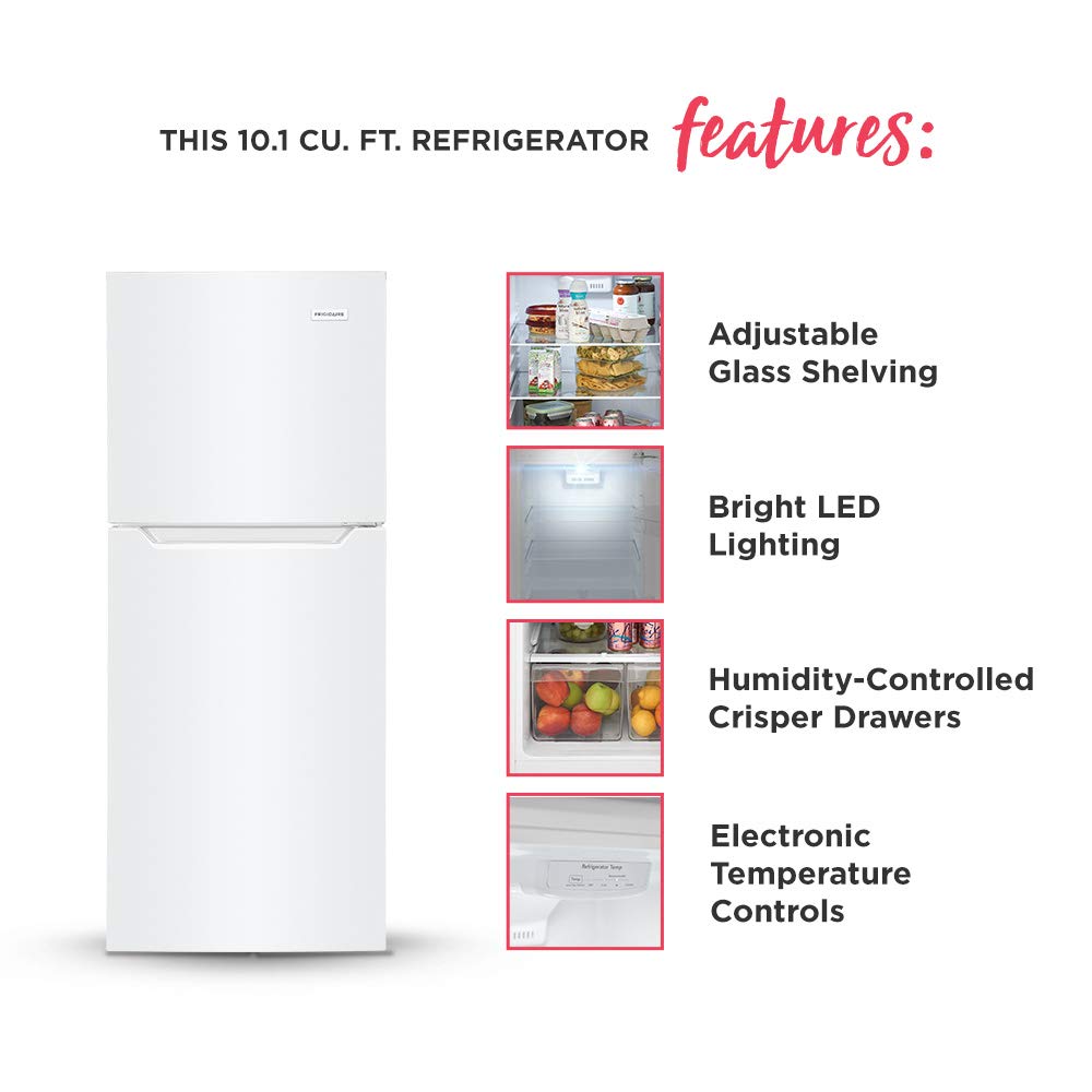 Frigidaire 10.1 Cu. Ft. Compact ADA Top Freezer Refrigerator in White with Electronic Control Panel, Reversible Door Swing, ENERGY STAR