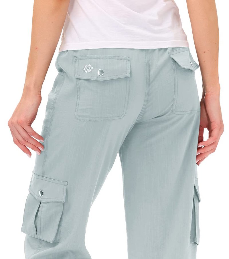 MoFiz Womens Capris with Pockets Loose Fit Casual Capri Pants Dressy Lightweight Ladies Baggy Cargo Pants for Hiking Light Gray L