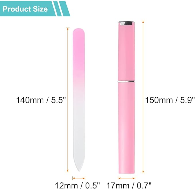 HARFINGTON Glass Nail File Kit 280 Grit Double Sided Professional Manicure Crystal Fingernail Files with Case for Natural Nail Art Shine Polishing Buffer, Light Pink