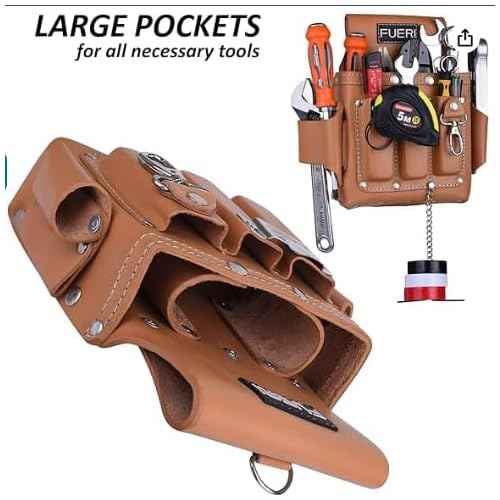 FUERI Leather Tool Pouches Carpenter Electrician Belt Bags Organizer 4 Pocket Professional Heavy Duty Pouch for Construction Framing