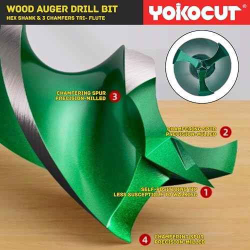 1/2"x 9" Auger Drill Bit for Wood, Hex Shank Tri-Flute Wood Drill Bits, Ship Auger Long Drill Bit for Soft and Hard Wood, Plastic, Drywall, Tree Stump and Composite Materials