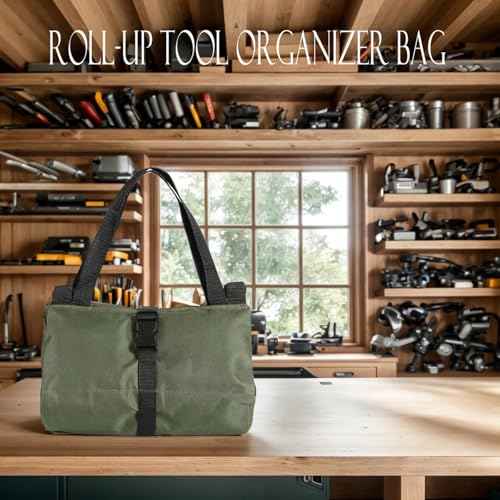 Dos & Nueve, Tool Bag with Handle, Tool Organizer, Canvas Tool Roll, Portable Foldble Tool Storage Bag, Roll Up Tool Bag Organizer, Multi-Pocket Storage Tool Bag, Tool Pouches, Army Green