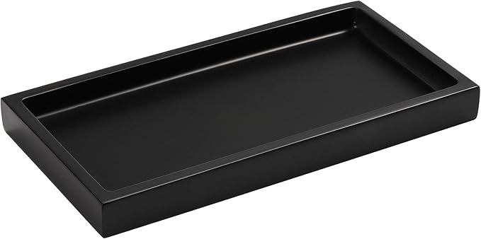 Luxspire Bathroom Vanity Tray, 8 x 4 inch Resin Dresser Jewelry Ring Dish Tank Storage Kitchen Sink Countertop Organizer Plate Holder for Perfume Soap Towel Bathroom Accessories, Mini, Matte Black