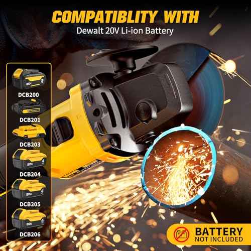 Angle Grinder Brushless fit DEWALT 20V Battery, 6 Variable Speed Power Grinder 4-1/2" Cordless, with 5 Cutting Wheels, 3 Grinding Wheels, 3 Flap Discs, For Cutting Grinding Polishing (Tool Only)