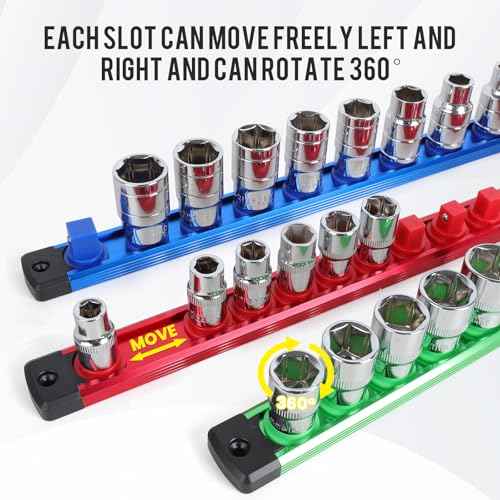 6 Pcs 1/4", 3/8", 1/2" Drivs Magnetic Socket Holder Set, Aluminum Alloy Socket Organizer with 360¡Æ Swivel Clips for Tool Box Drawer