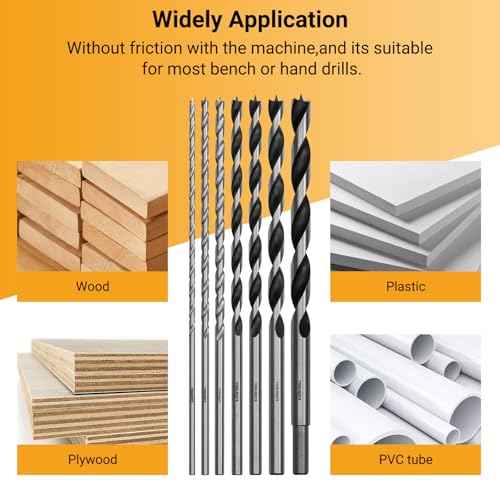 Extra Long 9.05" Brad Point Wood Drill Bit Set Metric - 7 Pack Carpenters Quality - Drill Splinter-Free Perfectly Round Holes in All Types of Wood (1/8",3/16",1/4", 5/16",3/8",7/16",1/2")
