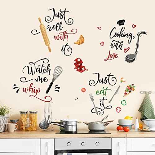 wondever Kitchen Food Wall Stickers Quotes Kitchenware Lettering Peel and Stick Wall Art Decals for Cupboard Dining Baking Room Restaurant