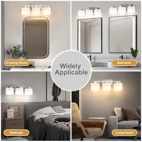 3-Light Bathroom Light Fixtures - Brushed Nickel Bathroom Vanity Lights with Glass Shade Modern Bathroom Lighting Fixtures Over Mirror - Wall Sconce Lamps for Bedroom,Living Room,Hallway