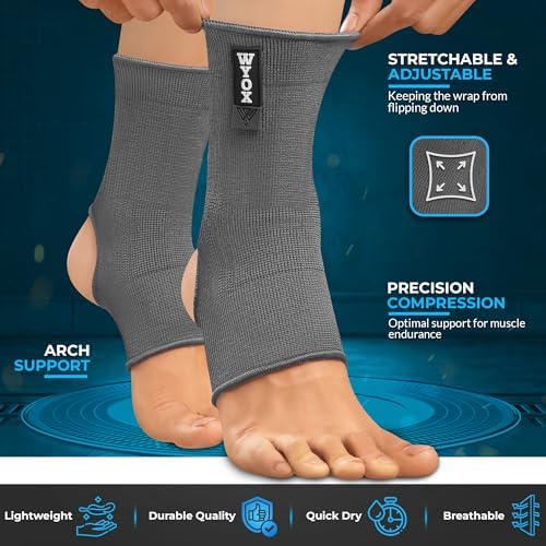 WYOX Ankle Brace for Sprained Ankle - Stabilizer Brace for Women, Support for Men, Achilles Tendonitis Wrap, and Compression Sleeve - Perfect for Running, Gym, Boxing, and Sports (Grey, S/M)