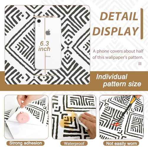 Black and White Peel and Stick Wallpaper Boho Geometric Contact Paper for Cabinets Modern Self Adhesive Removable Wallpaper Kitchen Bathroom Waterproof Black White Contact Paper 78.7inL 17.3inW