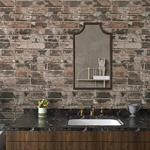 VaryPaper Vintage Brown Brick Wallpaper Peel and Stick 3D Textured Brick Contact Paper for Walls Removable Waterproof Self Adhesive Brick Wall Paper for Kitchen Backsplash Fireplace 15.7''x78.7''