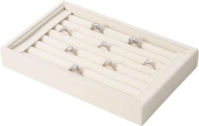 Ring Holder Display Tray Jewelry Organizer Stands for Selling Rings Earrings Show (Beige)