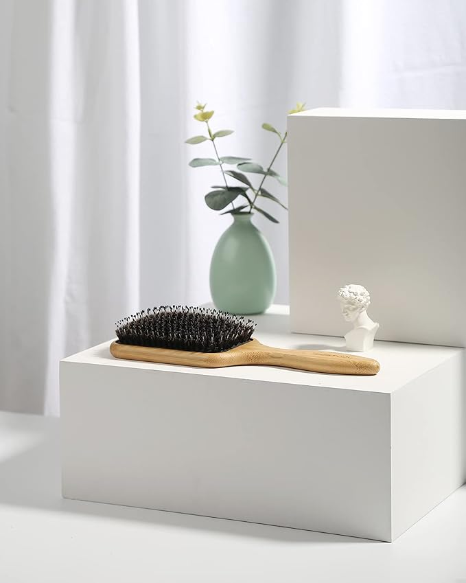BESTOOL Hair Brush, Boar & Nylon Bristle Brush for All (Women, Men, Kids) Wet/Dry Hair, Massaging Detangling, Enhance Shine & Health (Square, Black)