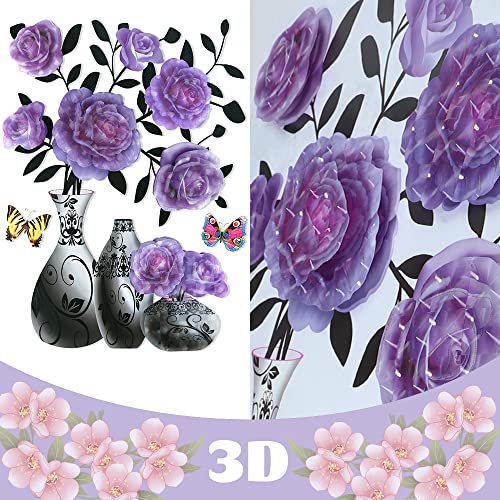 Supzone 3D Vase Stereo Flower Wall Stickers - DIY Purple Superposition Floral Decal - Removable Waterproof Art for Bedroom, Living Room, Offices, Study Room Home Decoration