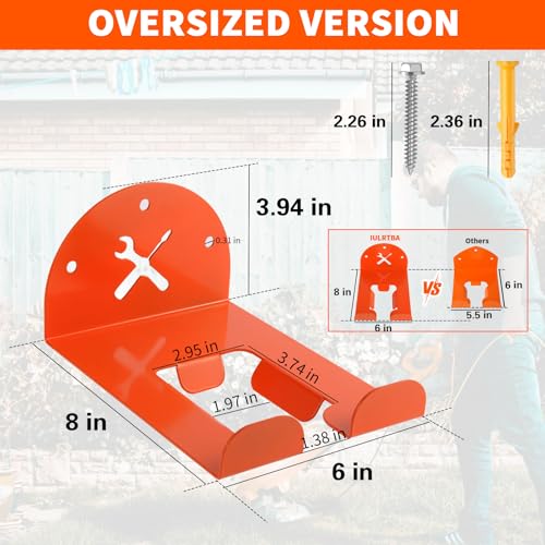 Upgraded Trimmer Rack Wall Mount - 8" Heavy Duty Weed Eater Hanger for Garage Wall Bracket, Garden Power Tool Holder Organizer Hooks for Grass Trimmer, Hedge Trimmer, Leaf Blower and Chainsaw, 2 Pack