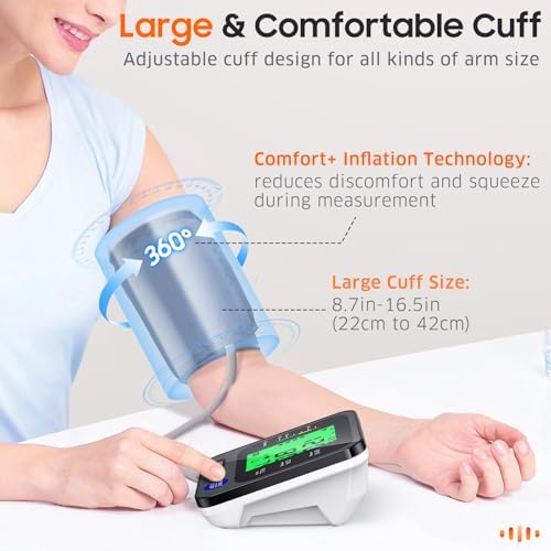 Blood Pressure Monitors for Home Use, Digital Blood Pressure Machine with 3-Color Backlit Hypertension Display, Upper Arm Large Cuff (8.7"-16.5" Adjustable) 2x99 Memory,Easy to use/Travel Black