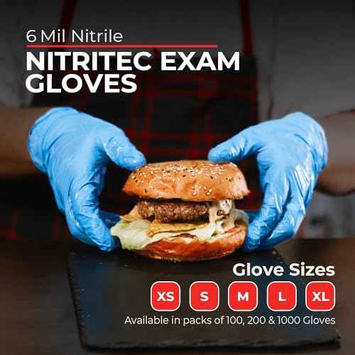 Heavy Duty 6 Mil Blue Nitrile Gloves Disposable Latex & Powder Free -Extra Stretchy Fentanyl Safe |Medical,First Aid Kit,EMT|Food Safe Rubber Gloves for Cooking & Cleaning| Pack of (200)