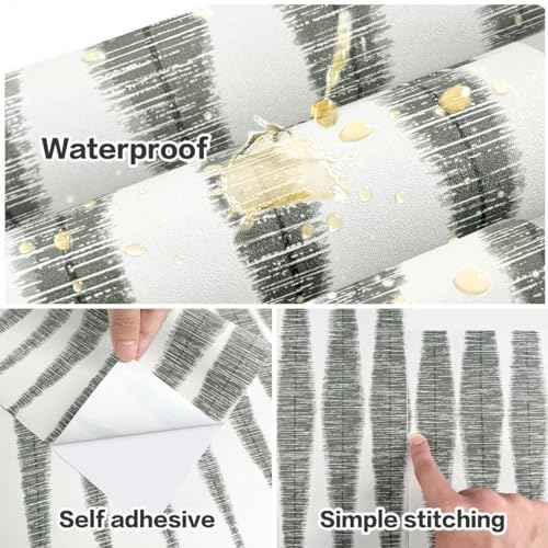 Wudnaye Striped Peel and Stick Wallpaper Geometric Contact Paper 17.7in x 118.1in Modern Removable Wallpaper Peel and Stick Striped Decorative Self Adhesive Wall Paper for Kitchen Waterproof Vinyl