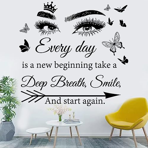 Motivational Wall Decal Quotes Every Day is a New Beginning Vinyl Wall Stickers Positive Word Letter Decals Inspirational Wall Sticker for Bedroom Living Room Bathroom Office Yoga Decor.