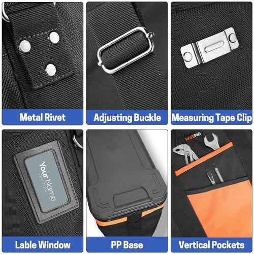 Tool Tote Bag, Open Top Tool Bag with Waterproof Hard Bottom and Shoulder Straps, Electrician Tool Bag Organizer Storage for HVAC Plumber Mechanic Automotive