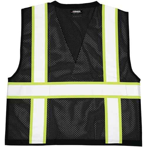 Kishigo Black Enhanced Visibility Men's Vest B100, Multi Pocket Mesh Hi-Vis Vest, Ultra-Cool Polyester, 6 Pockets, Zipper