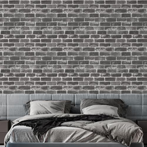 CAX Brick Peel and Stick Wallpaper Grey Brick Wallpaper 17.5''x120'' Textured Bricky Contact Paper Self-Adhesive Removable Faux Peel and Stick Wallpaper for Fireplace Kitchen Home Decoration Vinyl