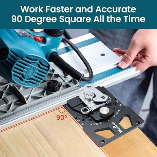 Adjustable Angle Track Saw Square with -60¡Æ to 60¡Æ Quick Positive Angle Stop,Guide Rail,Protractor,90 Degree Right Rail Guide Compatible with Festool and Makita