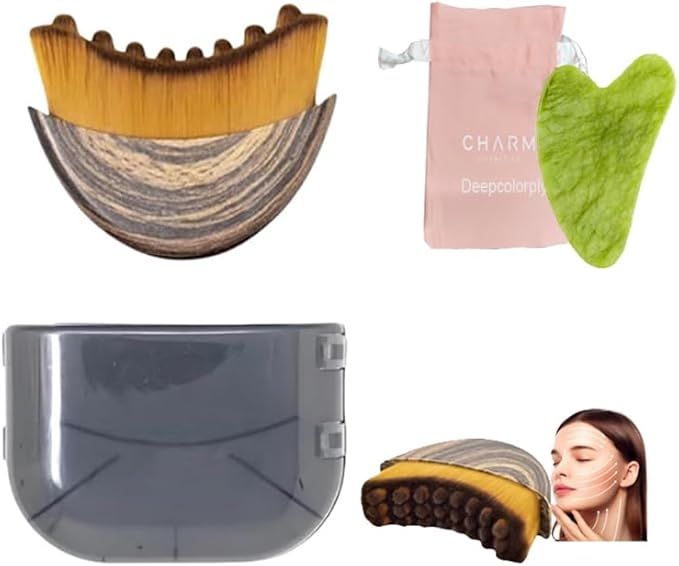 Lymphatic Contour Face Brush- Dry Drainage Facial and Neck Massage Sculpting Brusher with Gua Sha Tool, Soft Bristle Massager Gift for Women and Girls (Brown)