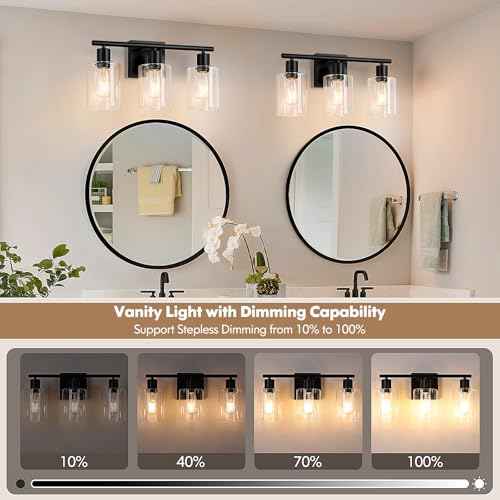 Battery Operated Wall Sconce, 3-Light Black Wireless Rechargeable Vanity Light Fixture with Remote & Bulbs, Dimmable Modern Indoor Non-Hardwired Wall Mounted Lamp for Bedroom, Living Room, Bathroom