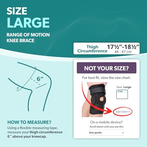 BraceAbility Torn Meniscus ROM Knee Brace - Hinged Post Surgery Support with Flexion Extension Control for Hyperextension and Locking Treatment, Ligament PCL or ACL Tears, Osteoarthritis Relief (L)