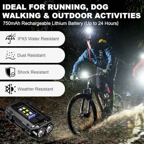 500LM Clip on Flashlight, 2Pack 8 Modes Running Light for Runners Rechargeable Safety Lights Portable COB Flashlight for Night Working, Running, Camping, Fishing, Hiking, Dog, Gift