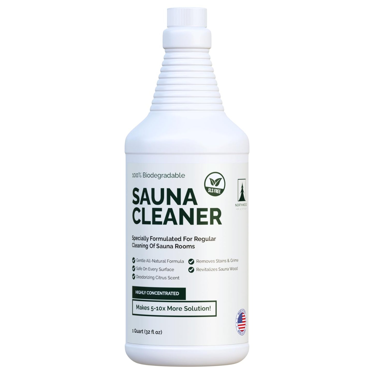 Northwood Sauna - Sauna Cleaner - Natural Wood Cleaner & Deodorizer - Makes 10x More Solution - 1 Quart (32 Fl Oz)