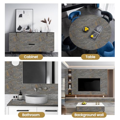 Marble Contact Paper Peel and Stick for Kitchen Countertop, Gray and Gold Wallpaper Removable Self Adhesive Vinyl Waterproof Roll 15.7¡±¡¿118" for Cabinets Countertops Wall Covering Easy to Clean