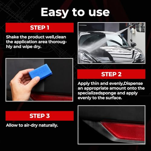 Plastic Restorer Back to Black Plastic Restorer for Cars, Rubber, Vinyl, Trim Coat Car Care, Refreshes Shiny Ceramic Coating Automotive Exterior & Interior Trim Polish Kit with Foam Applicator, 30ml
